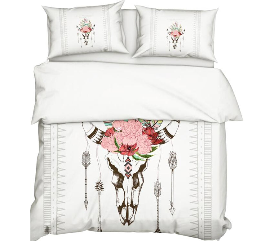3D Deer Head Flower White 9920 Bed Pillowcases Quilt