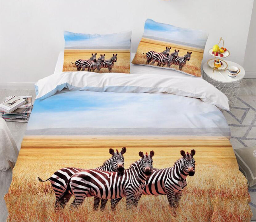 3D Zebra Grassland 8054 Bed Pillowcases Quilt