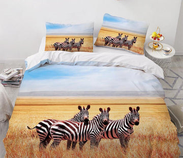 3D Zebra Grassland 8054 Bed Pillowcases Quilt