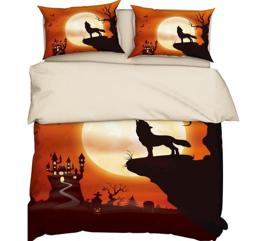 3D Moon Wolf Howl 11192 Bed Pillowcases Quilt