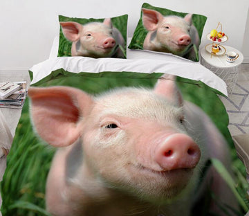 3D Pig Grass 77134 Bed Pillowcases Quilt