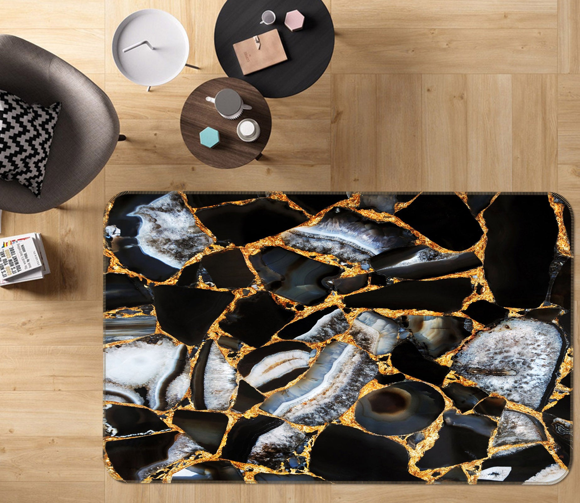 3D Black Gold Marble 25230 Non Slip Rug Mat