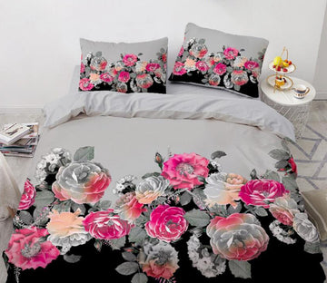 3D Grey-Red Flowers 9194 Bed Pillowcases Quilt