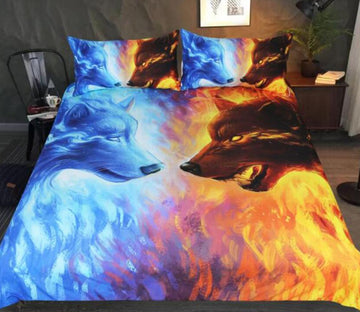 3D Fire And Water Wolf 66176 Bed Pillowcases Quilt