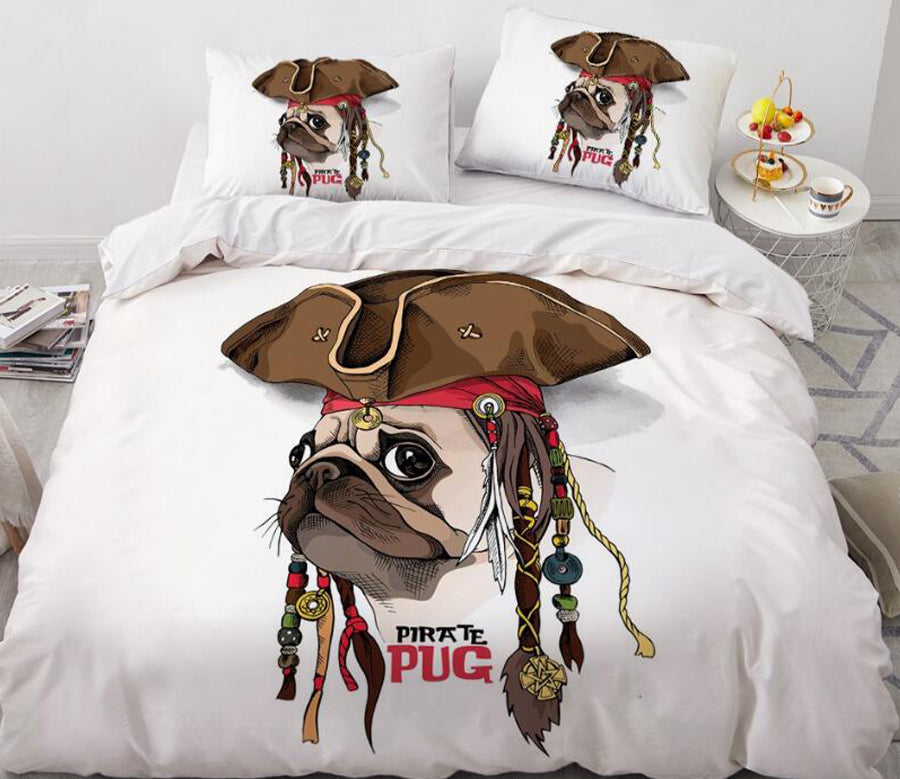 3D Cartoons Pug Dog Wearing Hat 55177 Bed Pillowcases Quilt