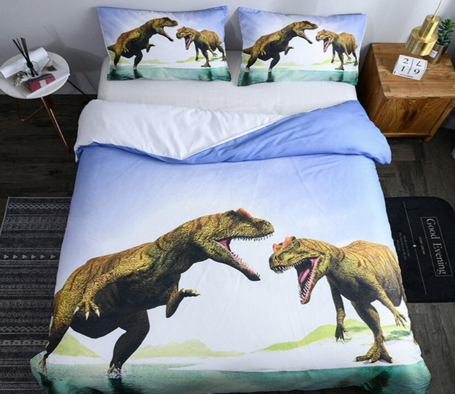 3D Two Dinosaurs 9027 Bed Pillowcases Quilt