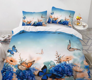 3D Blue Pink Flower Butterfly 9174 Bed Pillowcases Quilt
