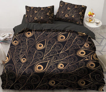 3D Gold Peacock Feather 5584 Bed Pillowcases Quilt