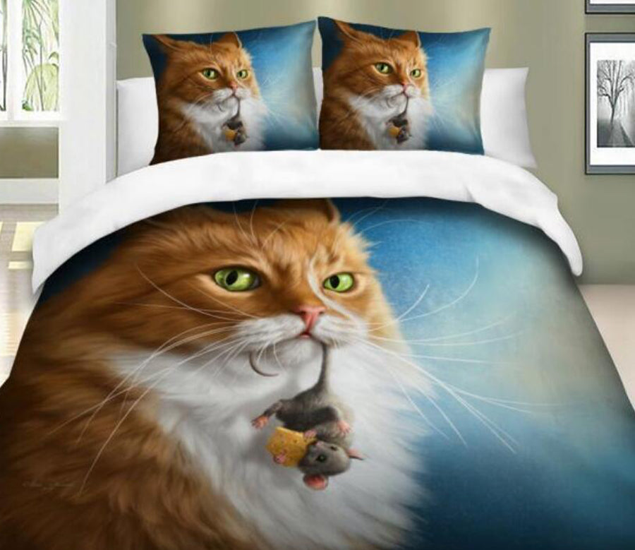 3D Cat Mouse 6634 Bed Pillowcases Quilt