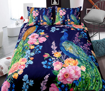 3D Peacock Flower 0055 Bed Pillowcases Quilt