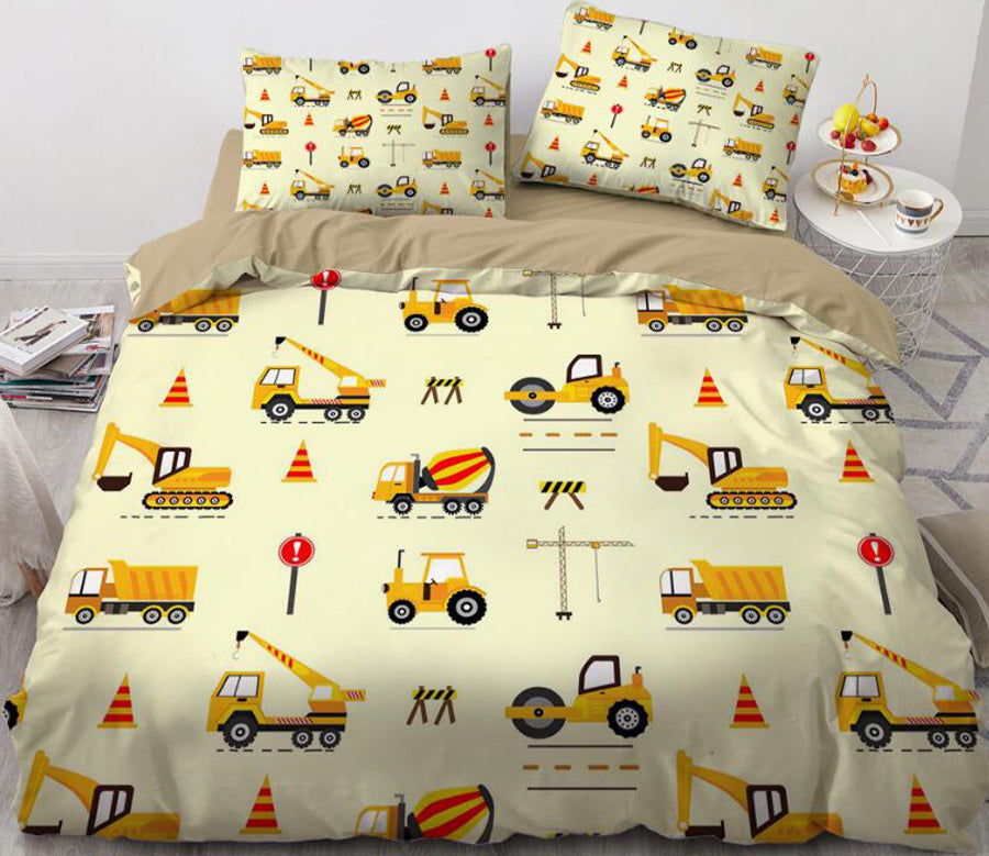 3D Cartoons Truck Crane 008 Bed Pillowcases Quilt