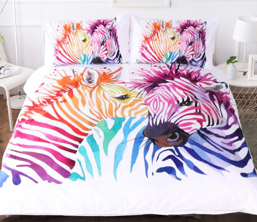 3D Rainbow Zebra 9002 Bed Pillowcases Quilt
