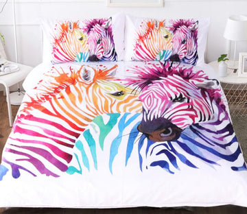 3D Rainbow Zebra 9002 Bed Pillowcases Quilt