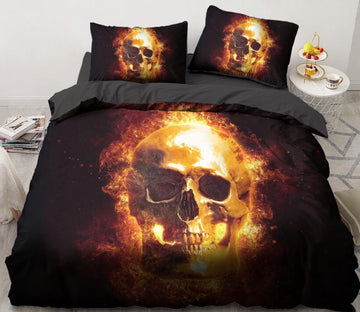 3D Flame Head 111 Bed Pillowcases Quilt