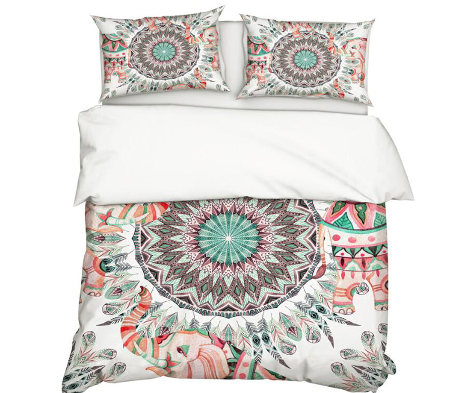 3D Pink Greenish Circle Pattern Totem 11163 Bed Pillowcases Quilt
