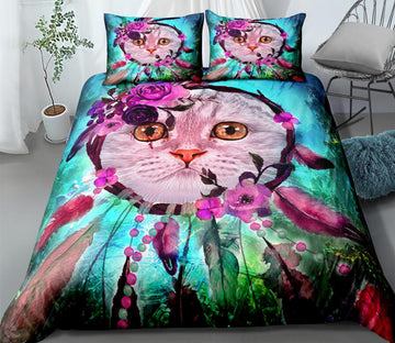 3D Cat Feather Grass 0051 Bed Pillowcases Quilt