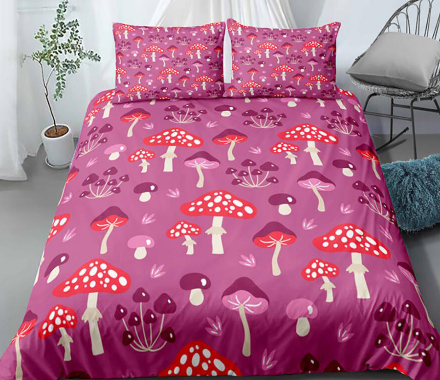 3D Fuchsia Red Small Mushroom 0119 Bed Pillowcases Quilt