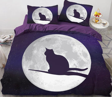 3D Cartoons Moon Cat Shadow 55156 Bed Pillowcases Quilt