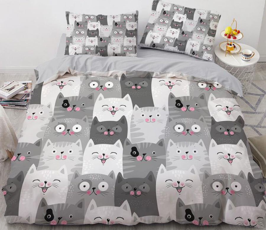 3D Cartoons Grey Cat 022 Bed Pillowcases Quilt