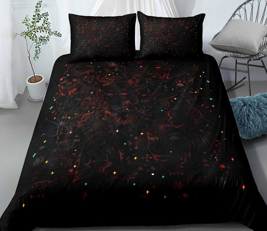 3D Black Red Star Point 1127 Bed Pillowcases Quilt