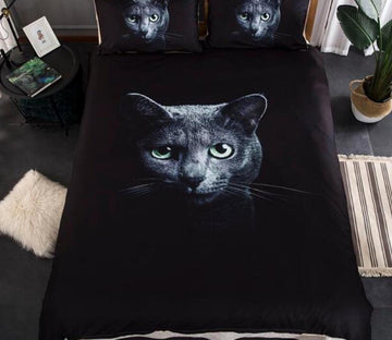 3D Black Background Grey Cat 77186 Bed Pillowcases Quilt
