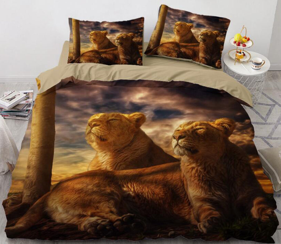3D Two Female Lions 055 Bed Pillowcases Quilt