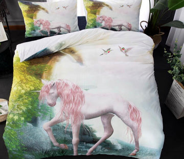 3D Pink Unicorn Bird 66169 Bed Pillowcases Quilt