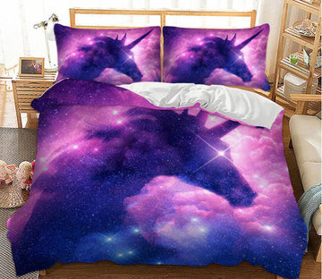 3D Unicorn Starry Sky Fuchsia 6628 Bed Pillowcases Quilt