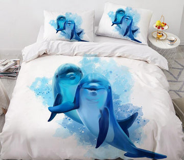 3D Two Dolphins 77145 Bed Pillowcases Quilt