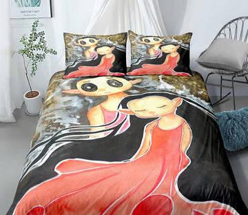 3D Black Long-Haired Girl 99158 Bed Pillowcases Quilt