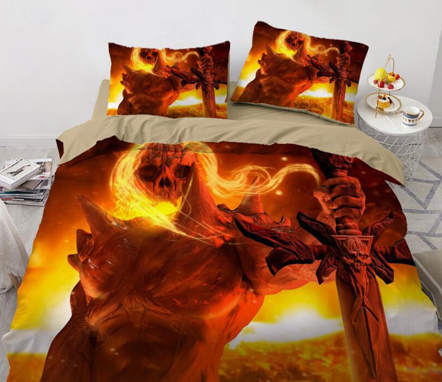3D Flame Skull Sword 7727 Bed Pillowcases Quilt