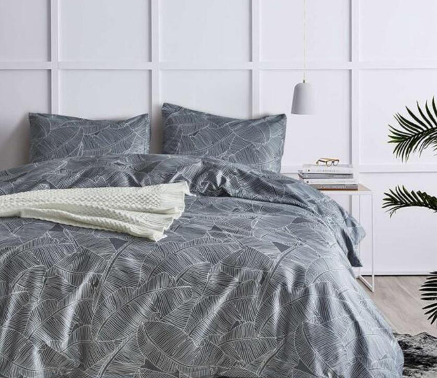3D Gray White Line Leaves 11107 Bed Pillowcases Quilt