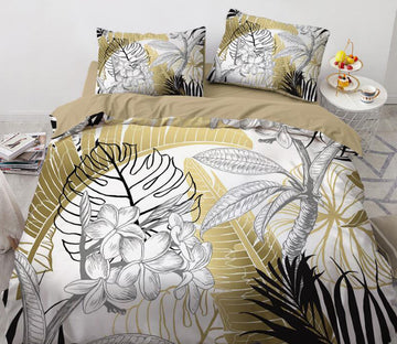 3D Leaves Golden 7706 Bed Pillowcases Quilt