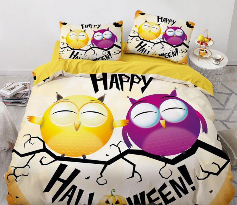 3D Two Cartoon Owls 8042 Bed Pillowcases Quilt