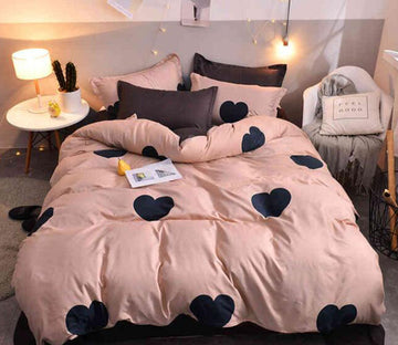 3D Pink Bottom Black Heart 8098 Bed Pillowcases Quilt