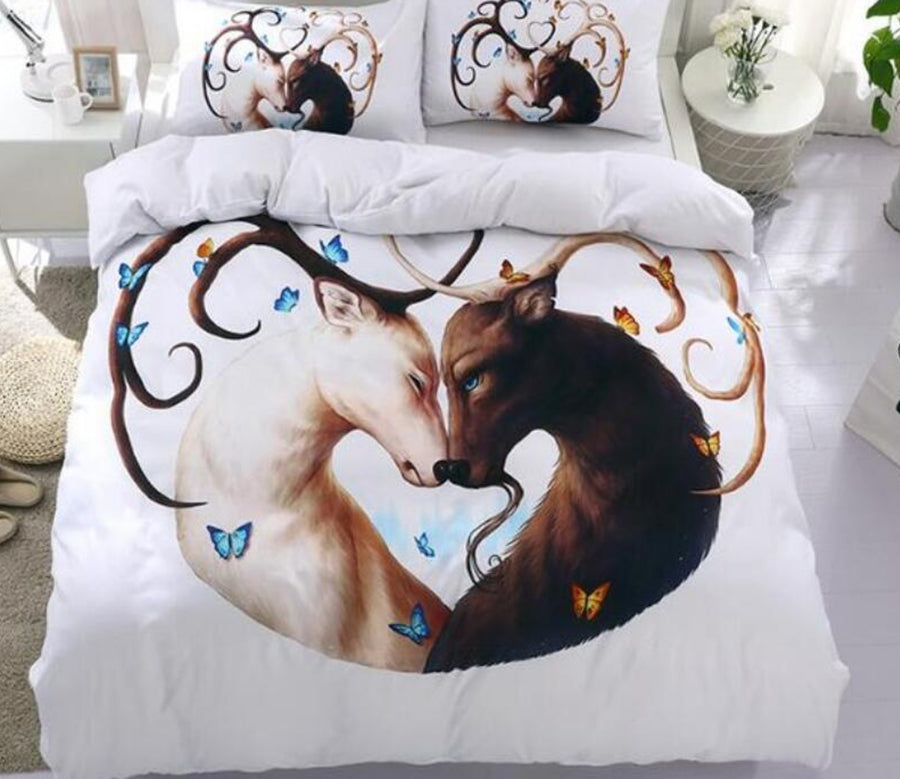3D Double Deer Butterfly 66110 Bed Pillowcases Quilt