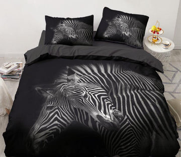 3D Two Zebras 8051 Bed Pillowcases Quilt