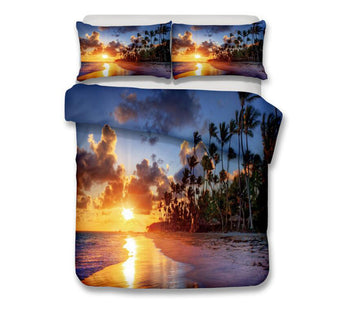 3D Seaside Sunset Coconut Tree 192 Bed Pillowcases Quilt