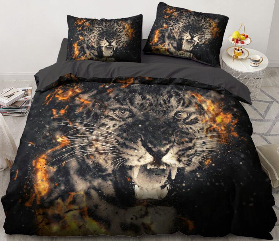 3D Flame Leopard 051 Bed Pillowcases Quilt