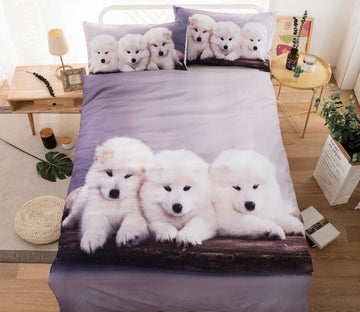 3D Three Little White Dogs 66118 Bed Pillowcases Quilt