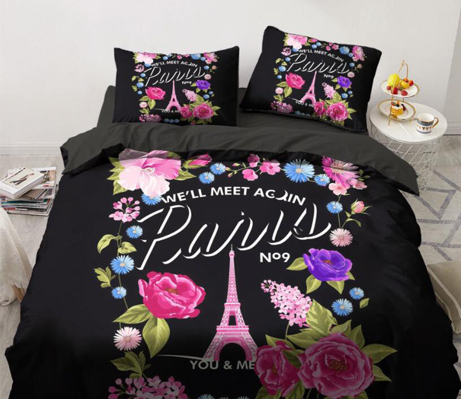 3D Eiffel Tower Flower 9135 Bed Pillowcases Quilt
