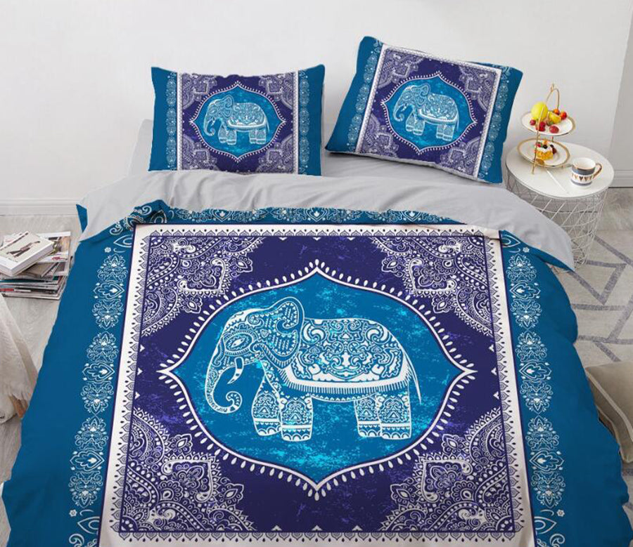 3D Elephant Blue Totem 88136 Bed Pillowcases Quilt