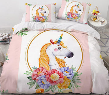 3D Flower Circle Unicorn 181 Bed Pillowcases Quilt