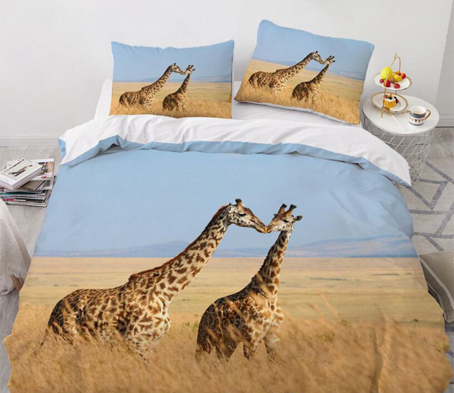3D Two Giraffes 9100 Bed Pillowcases Quilt