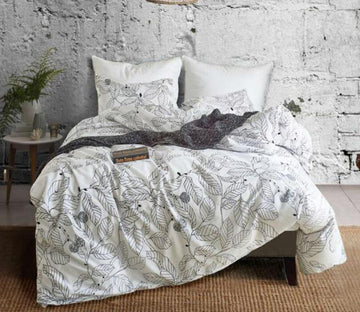 3D Grey Leaves 66198 Bed Pillowcases Quilt