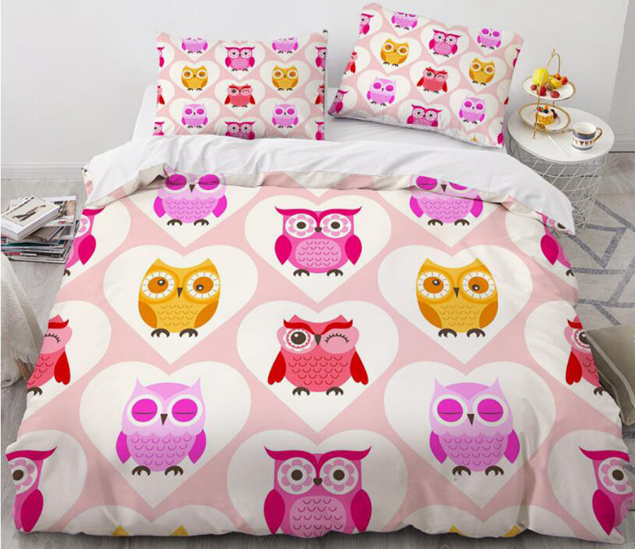 3D Yellow Red Owl 002 Bed Pillowcases Quilt