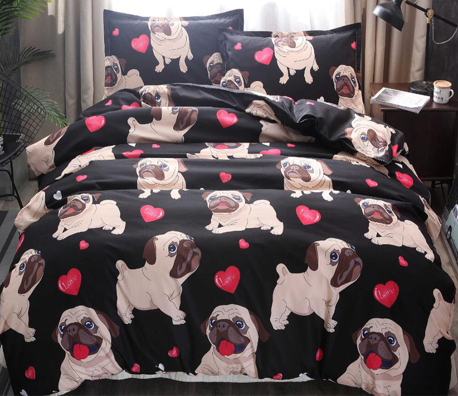 3D Pug Dog Love 9982 Bed Pillowcases Quilt