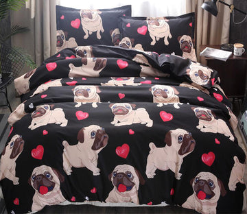 3D Pug Dog Love 9982 Bed Pillowcases Quilt