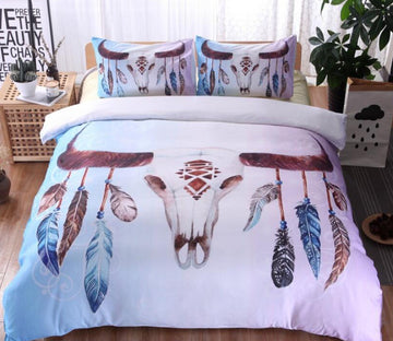 3D Deer Head Feather 6647 Bed Pillowcases Quilt