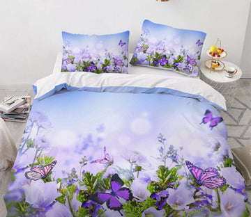 3D Purple Flower Butterfly 9168 Bed Pillowcases Quilt